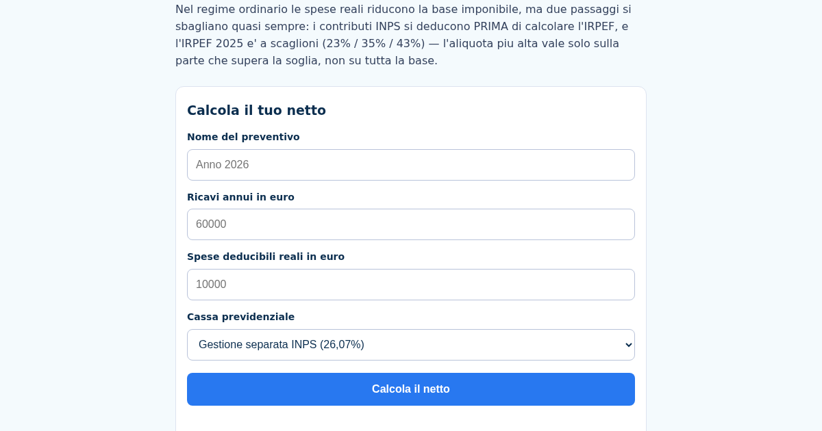 TasseFacili: Calcolatore delle Tasse in Regime Ordinario per Freelance